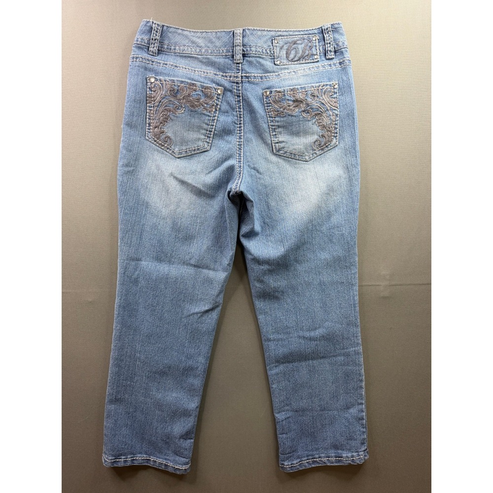 Code Bleu Jeans Womens Blue Embroidered Rhinestone Straight Leg 32x26